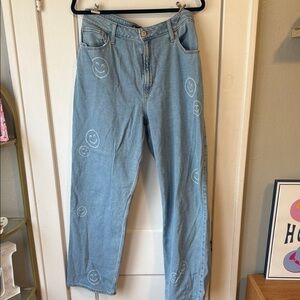 Hollister Light Blue Smiley Face Flare Jeans